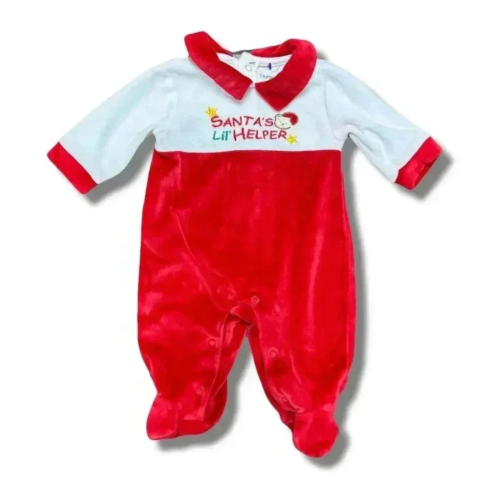 Nursery Rhyme Baby Christmas Outfit 0-3M Red Santa's Lil' Helper